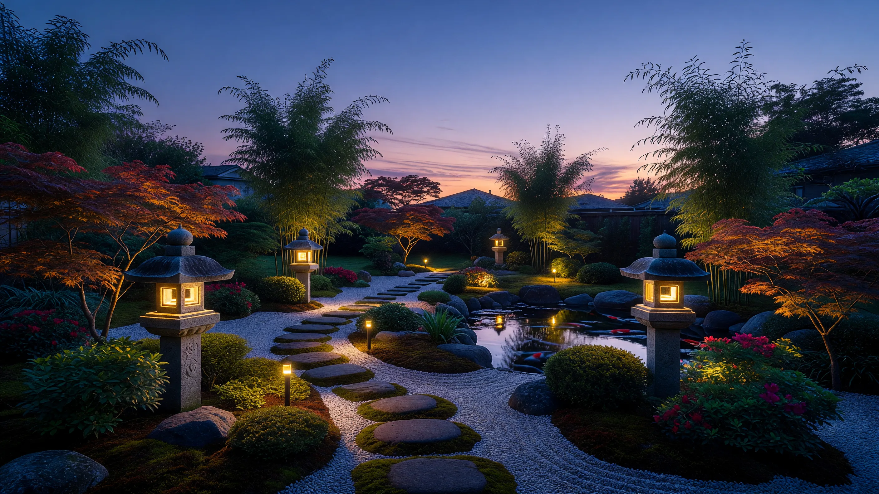 夜の庭の照明