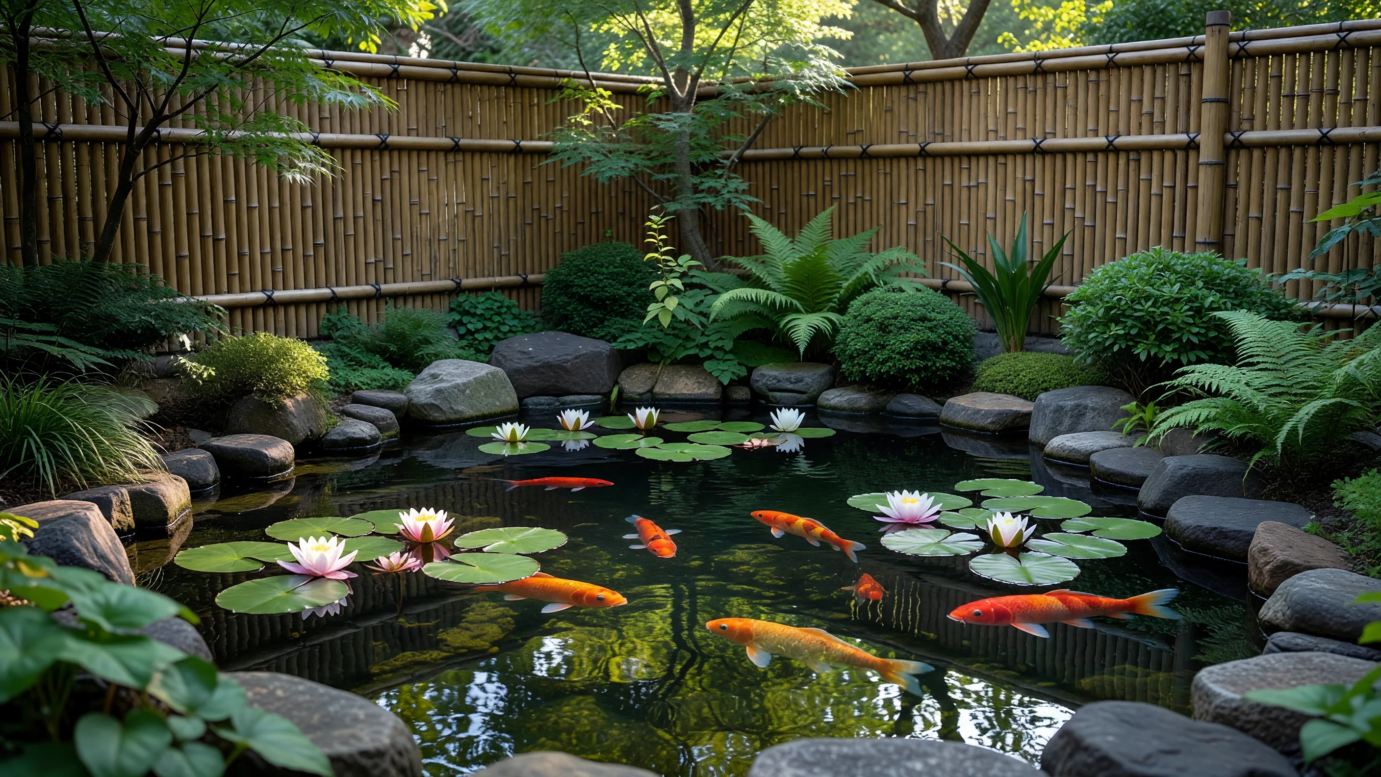 静かな池のある庭