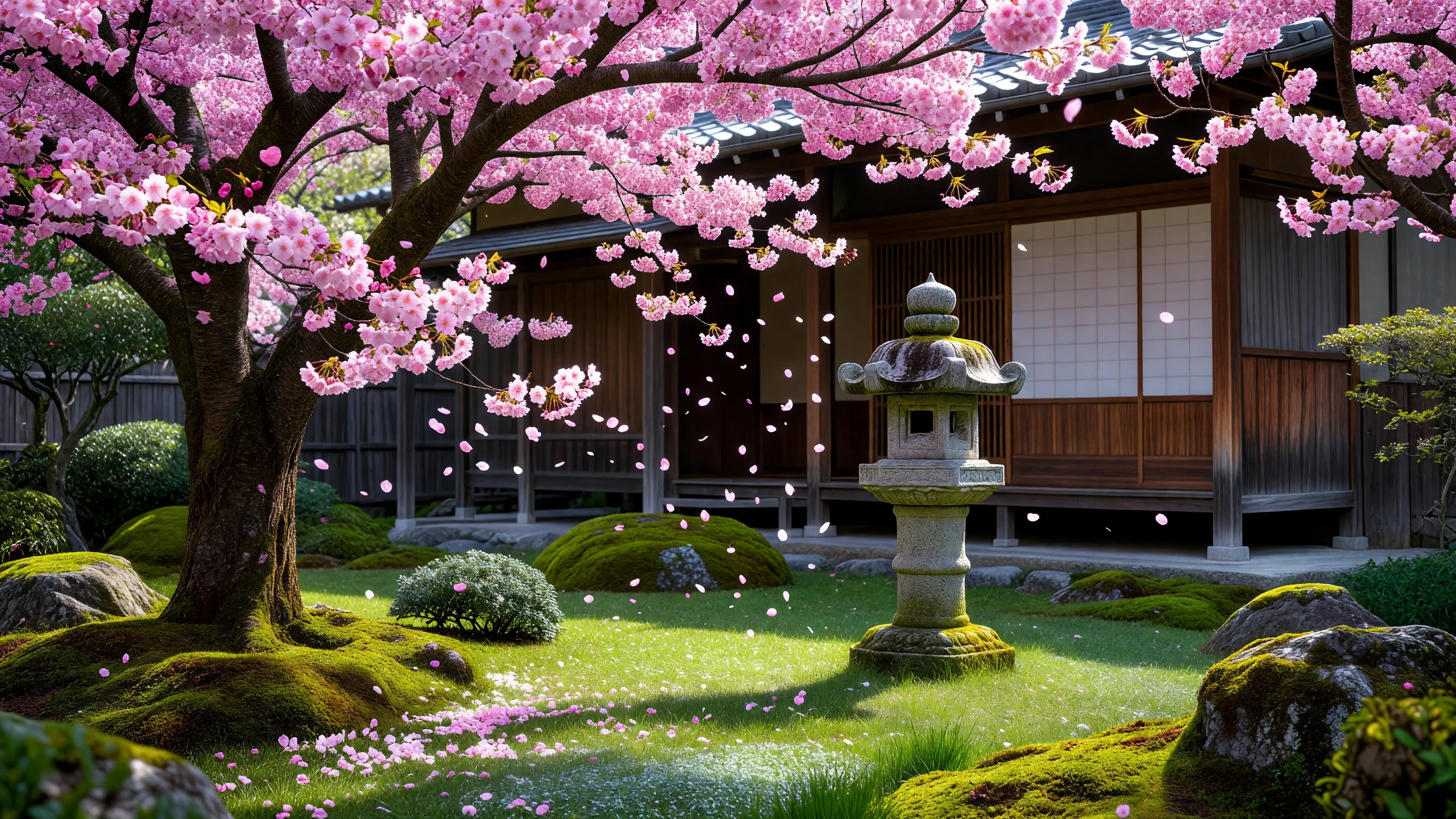 桜の咲く住宅庭園