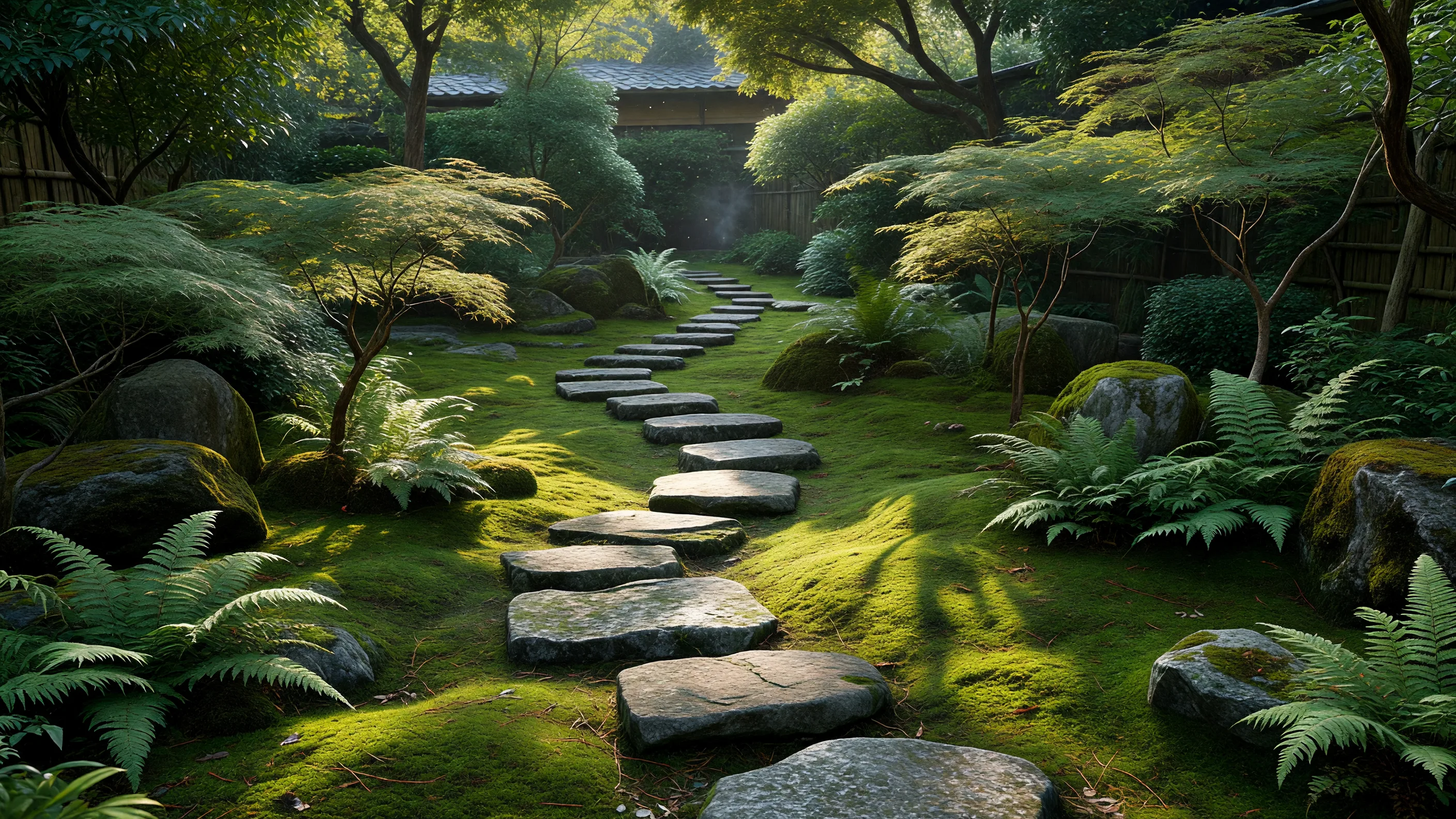 苔の石畳の道