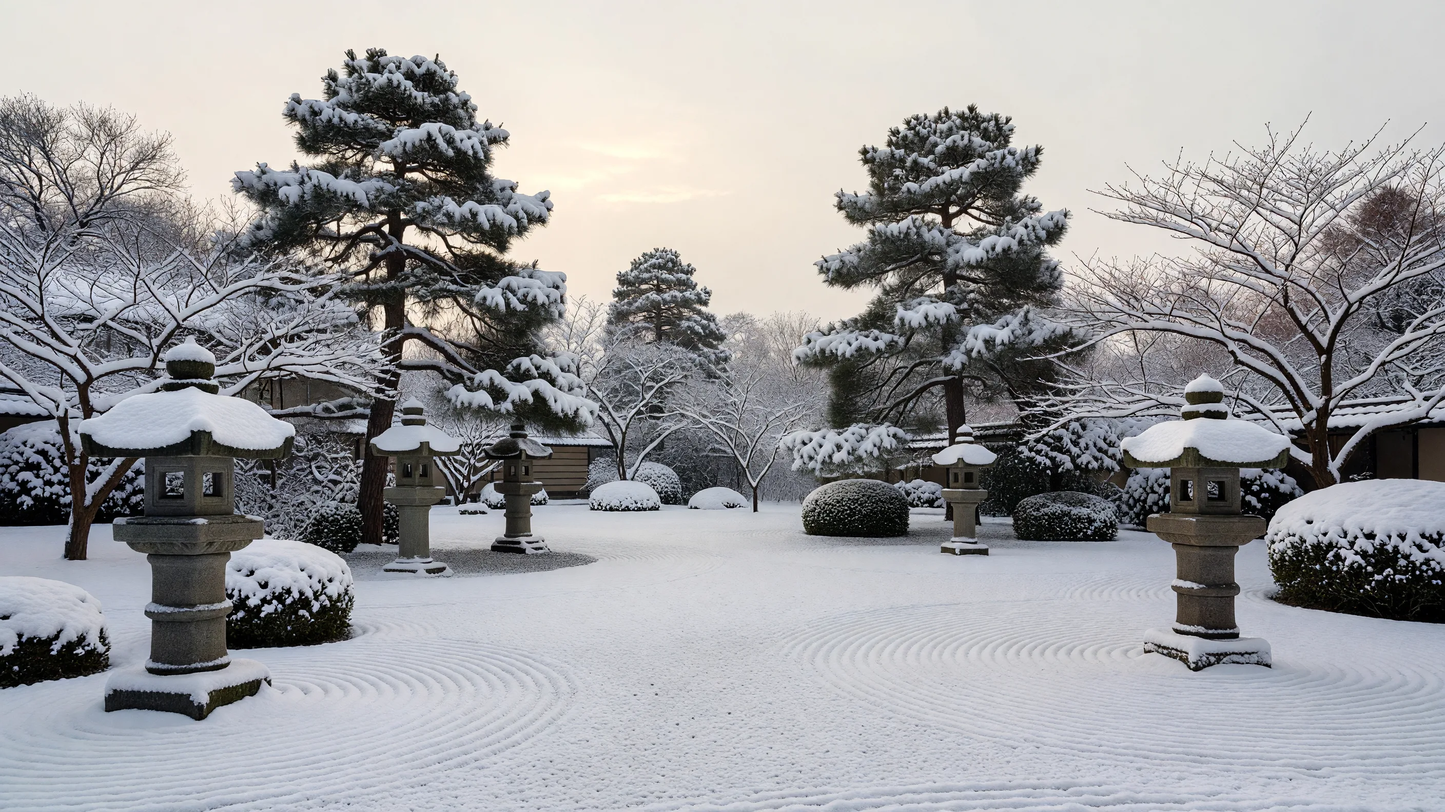 静かな雪の日本庭園